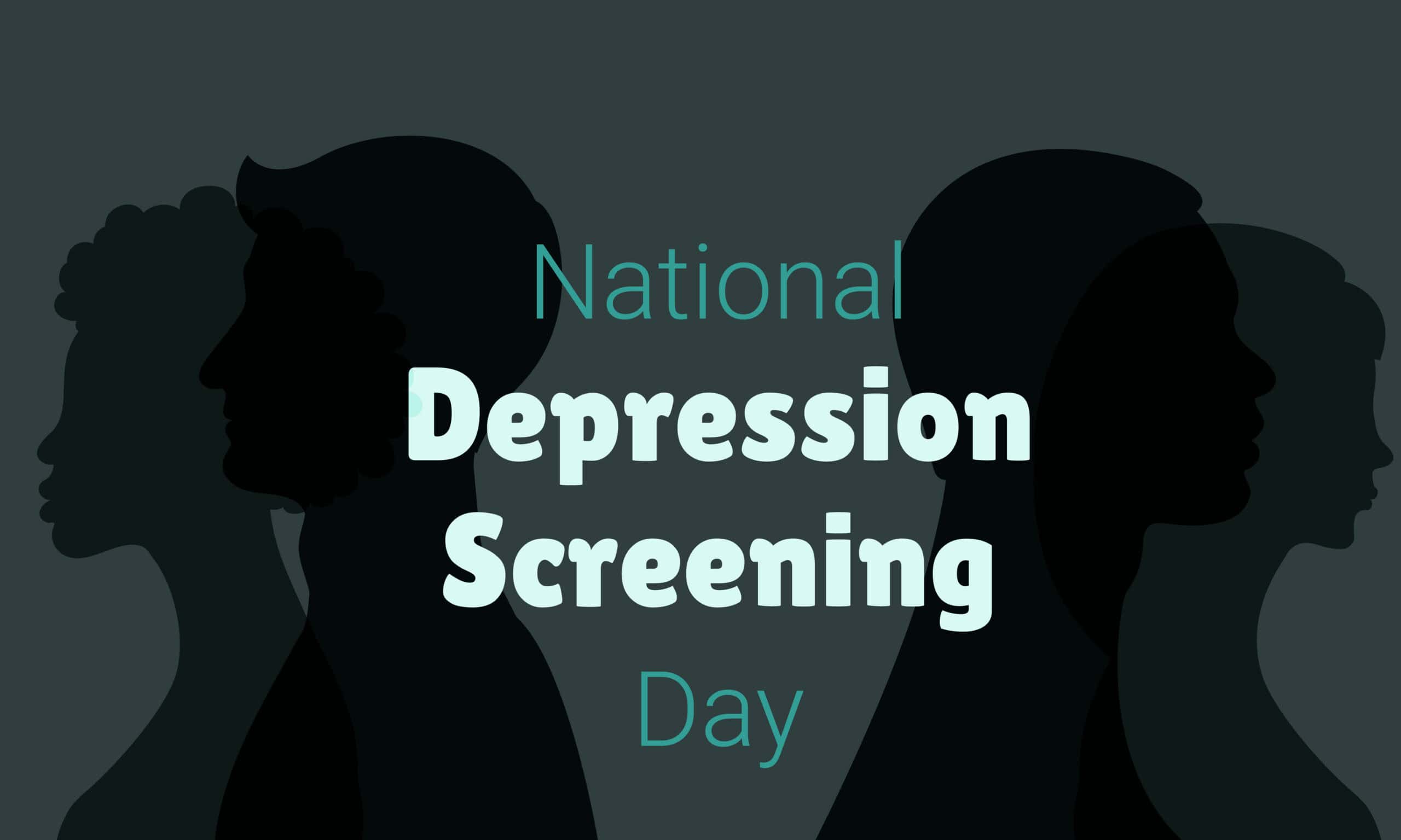 Silhouettes of diverse people with text 'National Depression Screening Day'.